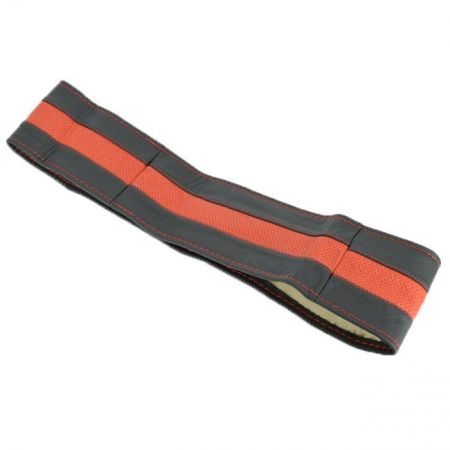 Husa volan din PIELE NATURALA NEAGRA CU DUNGA ROSIE, pentru autoturisme, diametru 37 - 39 cm, cu ac si ata (se coase, aspect ORIGINAL) [2]