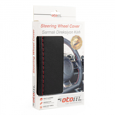 Accesorii Interior - Husa volan OTOM din Piele Ecologica "Ne-Perforata" pentru autoturisme, diametru volan 37 - 39 cm, cu ac si ata Rosie