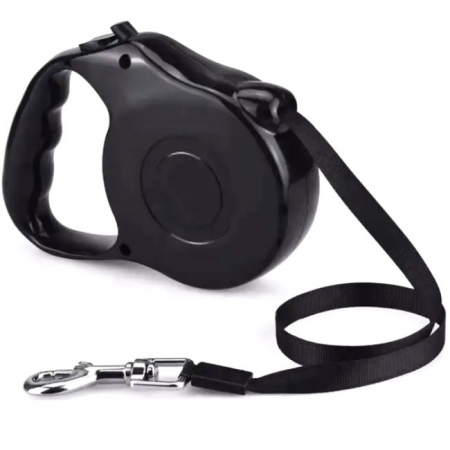 Lesa Retractabila Automata cu carabina pentru caini, lungime sfoara 5m, culoare Neagra [3]