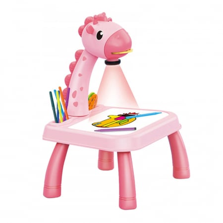 Cadouri - Masa Muzicala de Desen pentru copii cu Proiector, model Girafa, culoare Roz, 24 imagini, AVX-WT-222-2-PINK-GIRAFFE