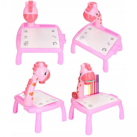 Masa Muzicala de Desen pentru copii cu Proiector, model Girafa, culoare Roz, 24 imagini, AVX-WT-222-2-PINK-GIRAFFE [1]