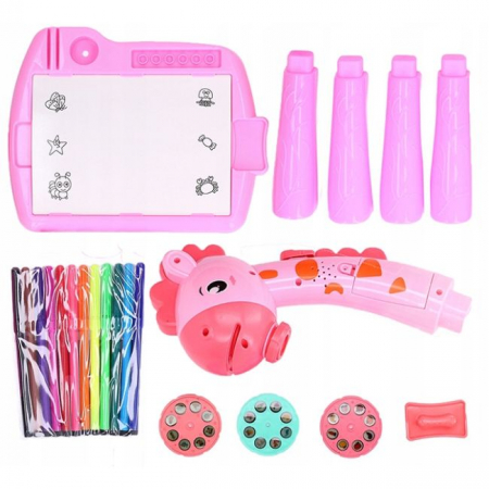 Masa Muzicala de Desen pentru copii cu Proiector, model Girafa, culoare Roz, 24 imagini, AVX-WT-222-2-PINK-GIRAFFE [2]