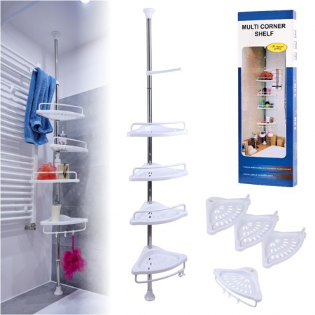 Organizator baie, raft de baie de tip "coltar" cu brat telescopic, cu 4 etajere si suport pentru prosop [2]
