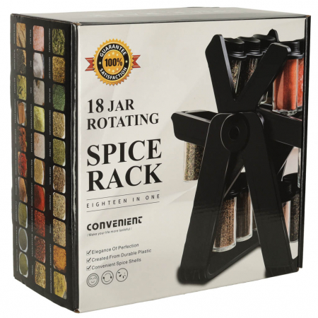 Organizator de condimente cu 18 containere cu suport rotativ pentru bucatarie, culoare neagra [1]
