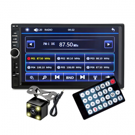 Accesorii Autoturisme - Player Video Auto dimensiune 2DIN, + Camera Marsarier INCLUSA, TouchScreen de 7 inch, 4 x 50W, model WDS-30 cu Bluetooth, Handsfree, Radio, MP3, WMA, MP4, AUX, Card, Telecomanda