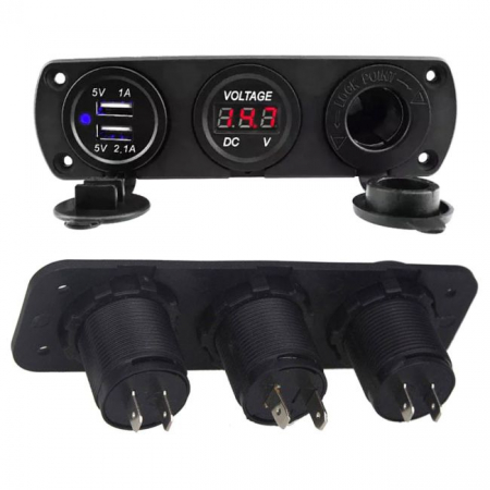Priza suplimentara impermeabila pentru vehicule Off Road, ATV, SSV, tensiune 12V, 2 x USB si Voltmetru [3]