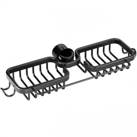 Raft organizator dublu, universal pentru bucatarie sau baie, montaj pe robinet, material otel, culoare Neagra [1]