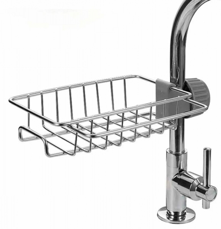 Baie - Bucatarie - Raft organizator universal pentru bucatarie sau baie, montaj pe robinet, material otel, culoare Argintiu