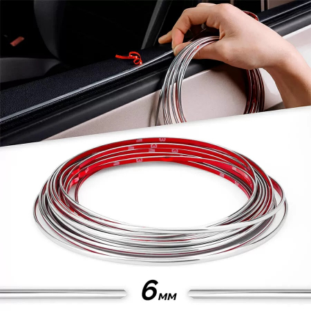 Accesorii Autoturisme - Rola Ornament autoadeziv, 6mm x 15m, culoare Crom SILVER