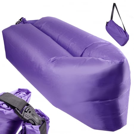 Accesorii Calatorie - Saltea Autogonflabila "Lazy Bag" tip sezlong, 230 x 70cm, culoare Violet, pentru camping, plaja sau piscina