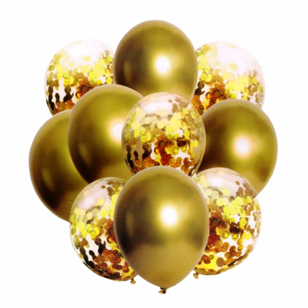 Accesorii Petrecere - Set 10 buc. baloane pentru petrecere Auriu Metalic + Confetti