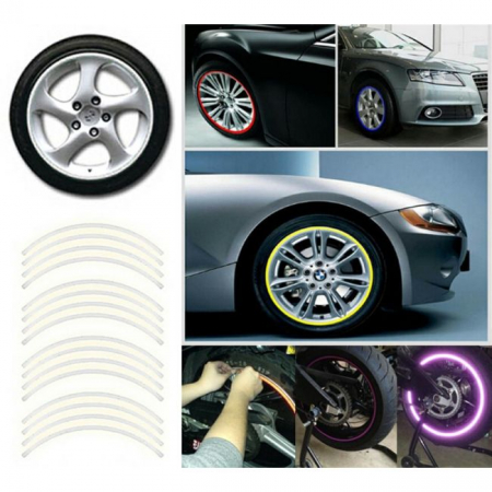 Set 16 ornamente Reflectorizante pentru jante auto, moto, culoare Argintiu [1]