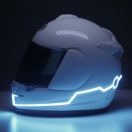 Set 2 benzi LED pentru iluminare casca moto, culoare alba, telecomanda cu fir, alimentare baterii [1]