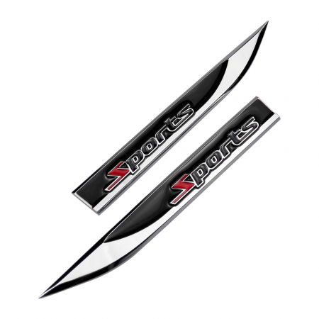 Ornamente Exterior - Set 2 embleme auto metalice SPORTS, reliefate 3D, dimensiune 14.6 x 1,8 cm