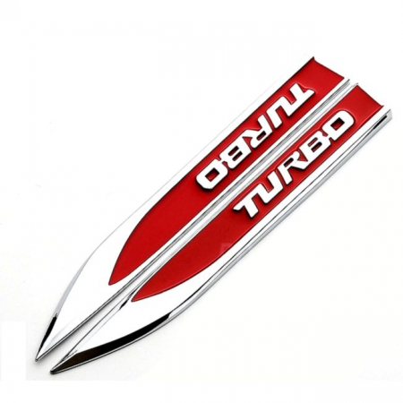 Ornamente Exterior - Set 2 embleme auto metalice TURBO, reliefate 3D, dimensiune 14.6 x 1,8 cm