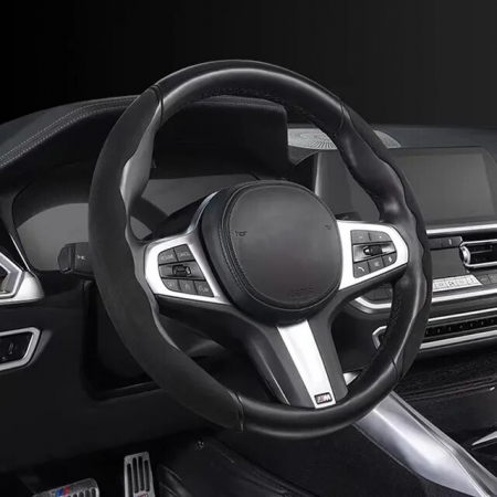 Accesorii Interior - Set 2 ornamente volan finisaj ALCANTARA NEGRU, dimensiune universala