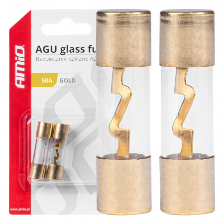 Sigurante si Conectori - Set 2 sigurante din sticla tip AGU, contacte aurite, 50A