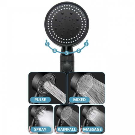 Set 3 elemente pentru dus, para de dus moderna + furtun flexibil + suport pentru perete, culoare Neagra [2]