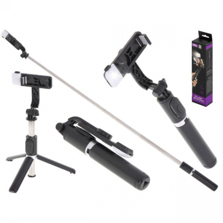 Set 3in1, Selfie Stick cu Lampa LED si Trepied, conectare Bluetooth, alimentare USB [1]