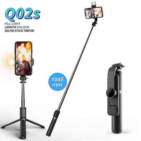 Set 3in1, Selfie Stick cu Lampa LED si Trepied, conectare Bluetooth, alimentare USB [2]