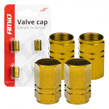 Accesorii Autoturisme - Set 4 capacele auto pentru ventil, din aluminiu, model Hexagon, culoare Galben