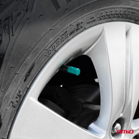 Set 4 capacele auto pentru ventil, din aluminiu, model Hexagon, culoare Verde [2]