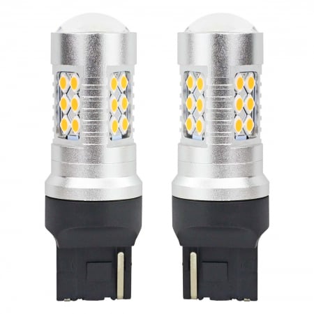 Set becuri auto cu LED CANBUS, 3030, 24SMD, compatibil T20, 7440, WY21W, Portocaliu, 12V / 24V, destinat competitiilor auto sau off-road [2]