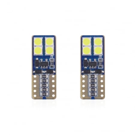 Becuri LED - Set becuri auto cu LED CANBUS compatibil T10e W5W 8 SMD Alb 12/24V, destinat competitiilor auto sau off-road