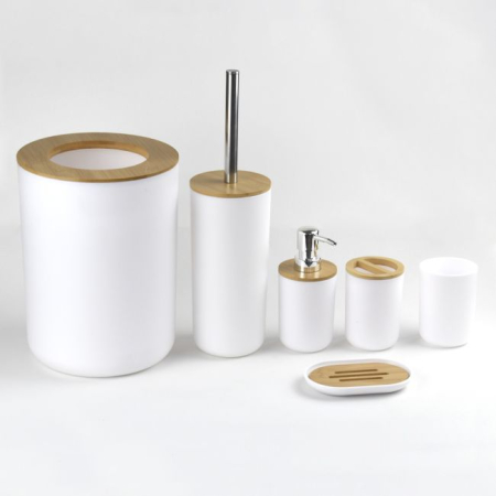 Set Elegant pentru baie format din 6 piese, ABS + lemn, culoare alb/maro [2]