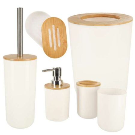 Set Elegant pentru baie format din 6 piese, ABS + lemn, culoare alb/maro [4]