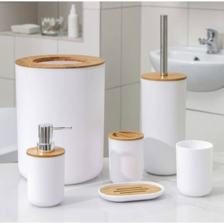Set Elegant pentru baie format din 6 piese, ABS + lemn, culoare alb/maro [1]