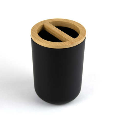 Set Elegant pentru baie format din 6 piese, ABS + lemn, culoare negru/maro [4]