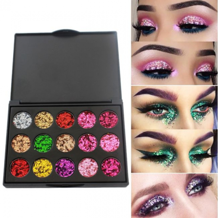 Set machiaj 15 culori stralucitoare cu efect de sclipici pentru ochi/pleoape [1]