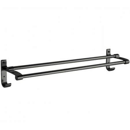 Suport din aluminiu pentru 2 prosoape + 2 cuiere, lungime 60 cm, culoare Neagra [2]