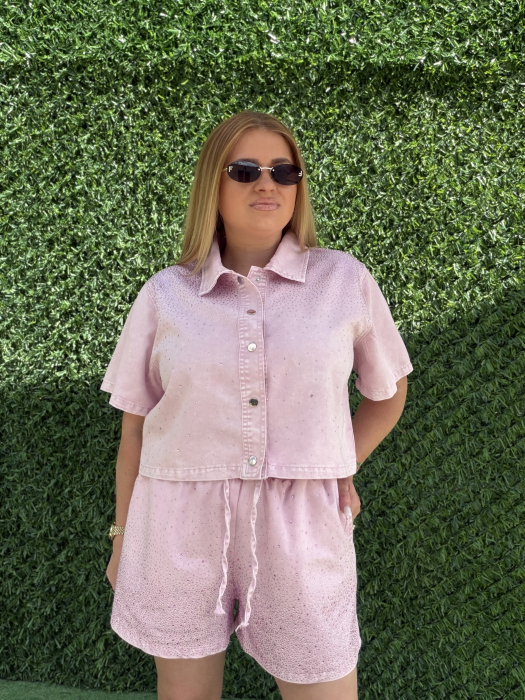 Compleu din Denim cu pietre- roz [3]