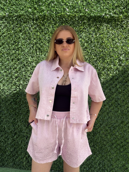 Compleu din Denim cu pietre- roz [7]