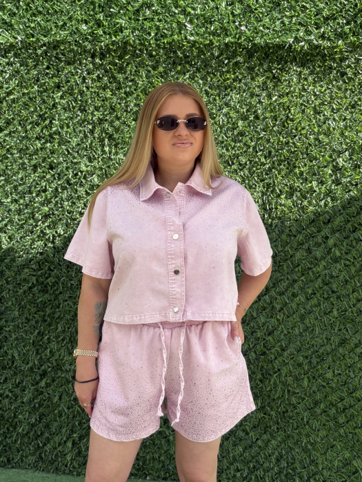 Compleu din Denim cu pietre- roz [5]