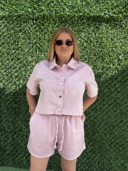 Compleu din Denim cu pietre- roz [6]