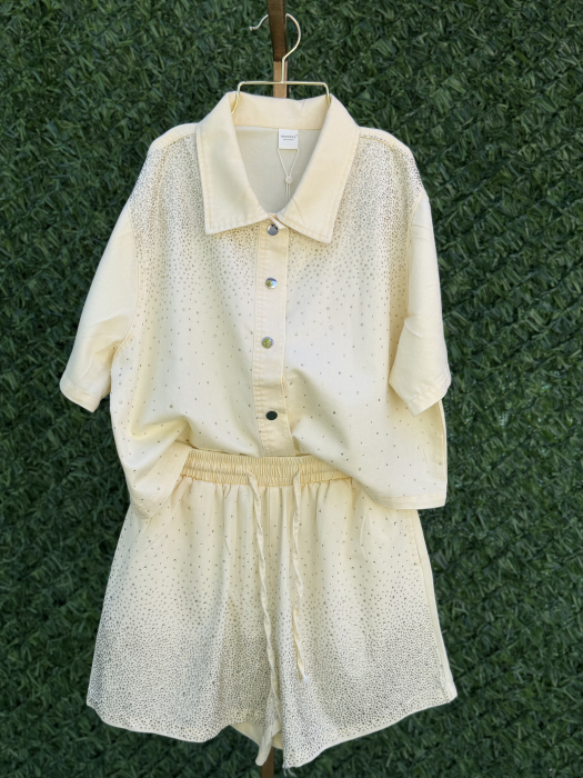 Compleu din Denim cu pietre- Galben [2]