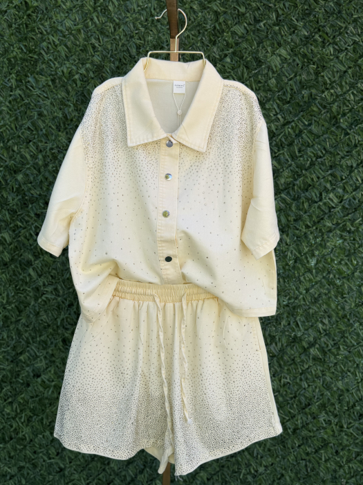 Compleu din Denim cu pietre- Galben [3]