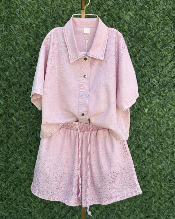 Compleu din Denim cu pietre- roz [2]