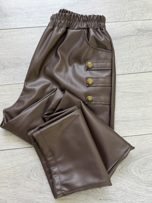 Pantaloni Monaco Piele-Eco Maro [2]