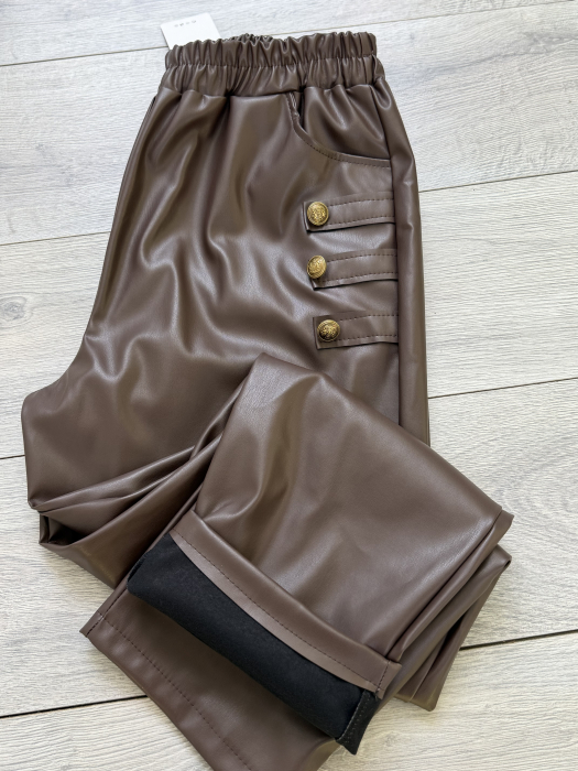 Pantaloni Monaco Piele-Eco Maro [4]