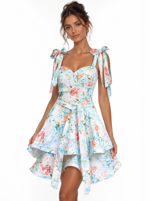 Rochie cu imprimeu floral Iris turcoaz [2]