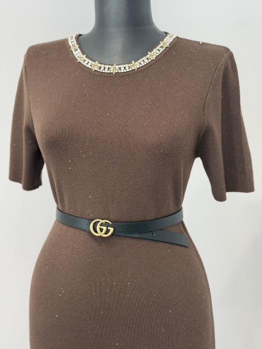 Rochie din Tricot cu inserții gliter- maro [4]