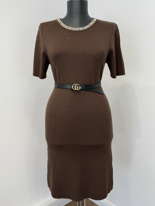 Rochie din Tricot cu inserții gliter- maro [5]