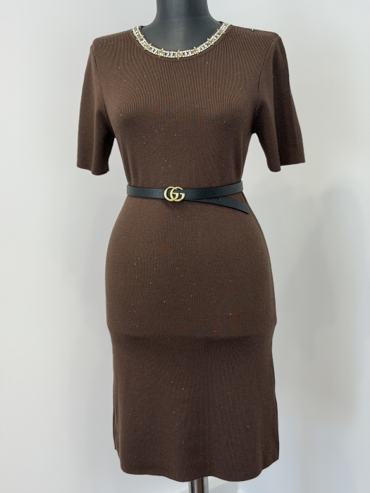 Rochie din Tricot cu inserții gliter- maro [3]