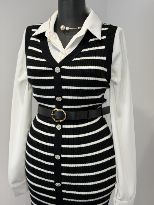 Rochie din Tricot curea inclusă - Negru [2]