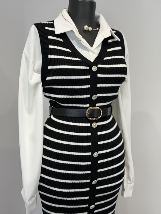 Rochie din Tricot curea inclusă - Negru [4]