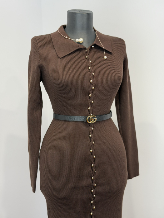 Rochie din Tricot cu Nasturi- maro [2]